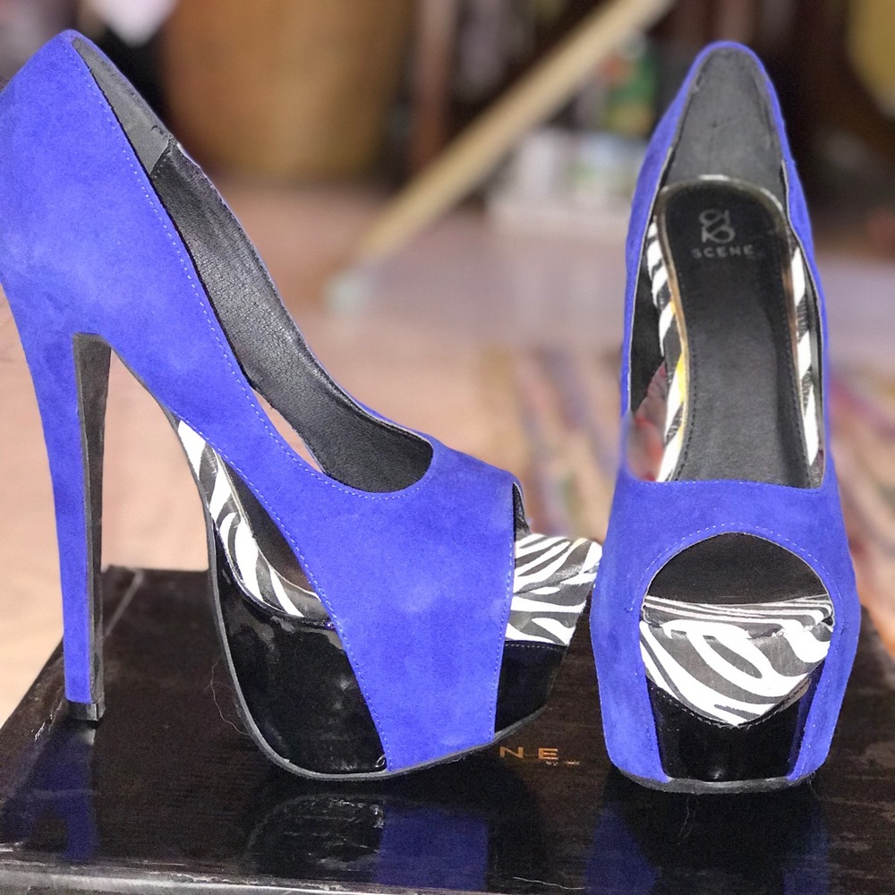 Blue, Black, & Zebra print platform heels